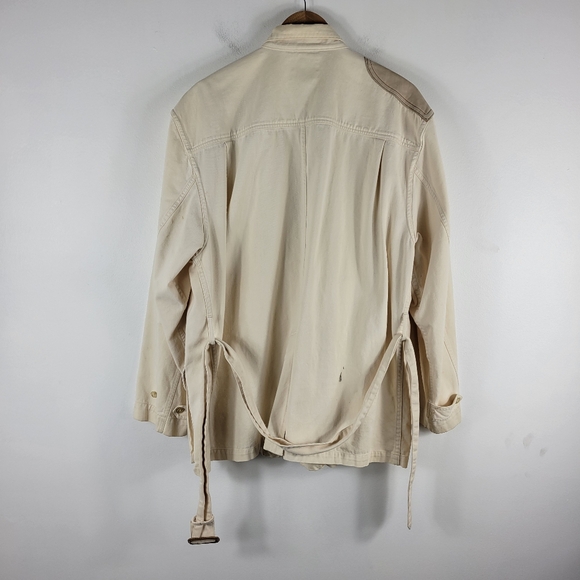 Vintage 80s Banana Republic Leather Patch Belted Button Up Utility Safari Jacket - Picture 10 of 12